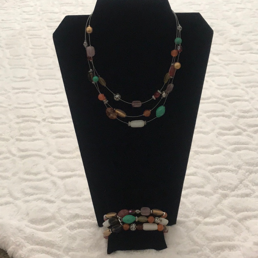 3 Strand Beaded Necklace w/ matching Bracelet